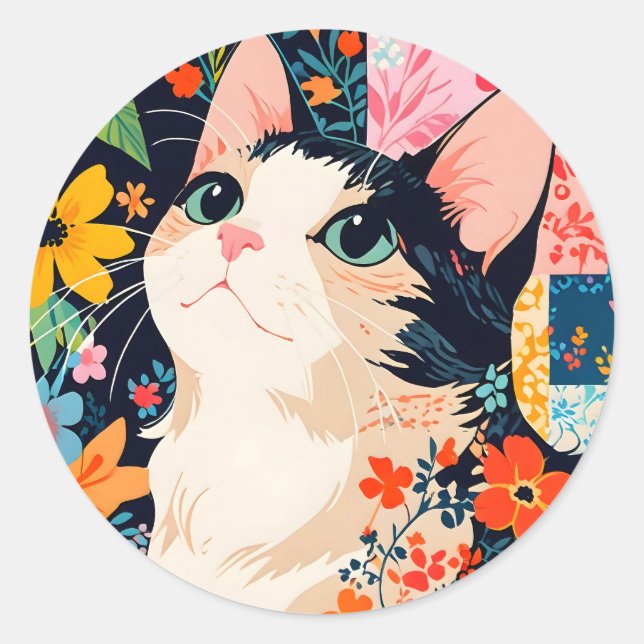 Sticker Rond Chat à écailles florales (Devant)