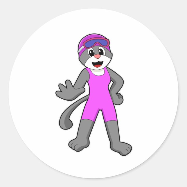 Sticker Rond Chat à la natation avec maillot de bain (Devant)
