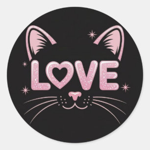 Sticker Rond Chat à paillettes rose