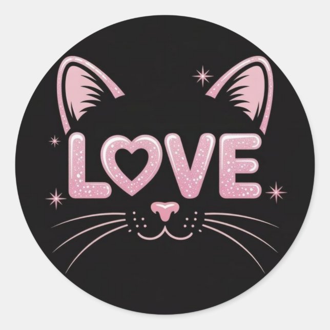 Sticker Rond Chat à paillettes rose (Devant)