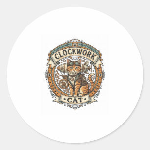 Sticker Rond Chat à ressort Chat Steampunk Vintage Art Vector S