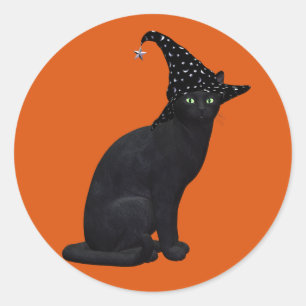 Sticker Rond Chat à sorcière noire mignonne