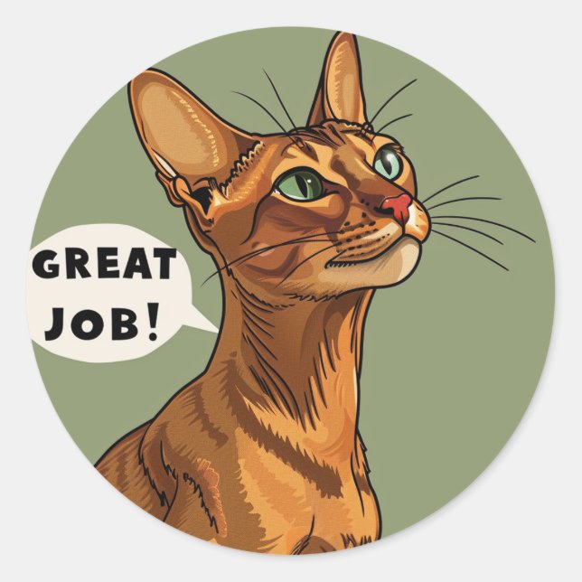 Sticker Rond Chat Abyssin Récompense Enseignant Travail Génial (Devant)