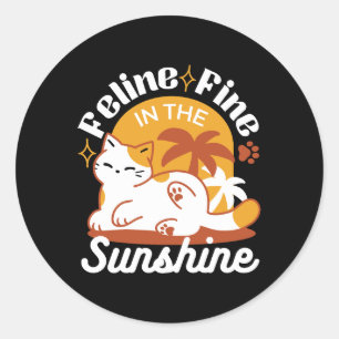 Sticker Rond Chat adorable se relaxer au soleil - Animal de com