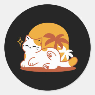 Sticker Rond Chat adorable se relaxer au soleil - Animal de com