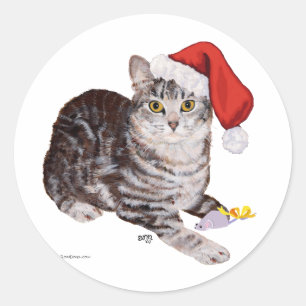 Sticker Rond Chat américain à poil court tabby - Noël