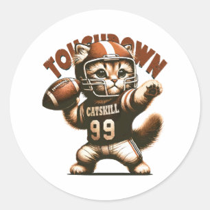 Sticker Rond Chat américain de football - Touchdown Purrfection