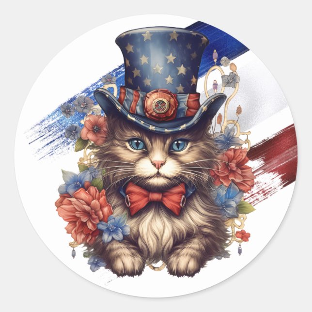 Sticker Rond Chat américain patriotique (Devant)