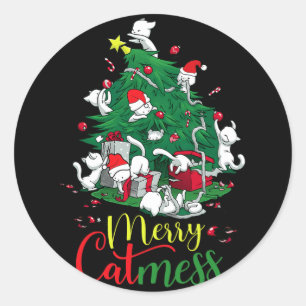 Sticker Rond Chat amusant Arbre de Noël Joyeux Catmess Chats Am