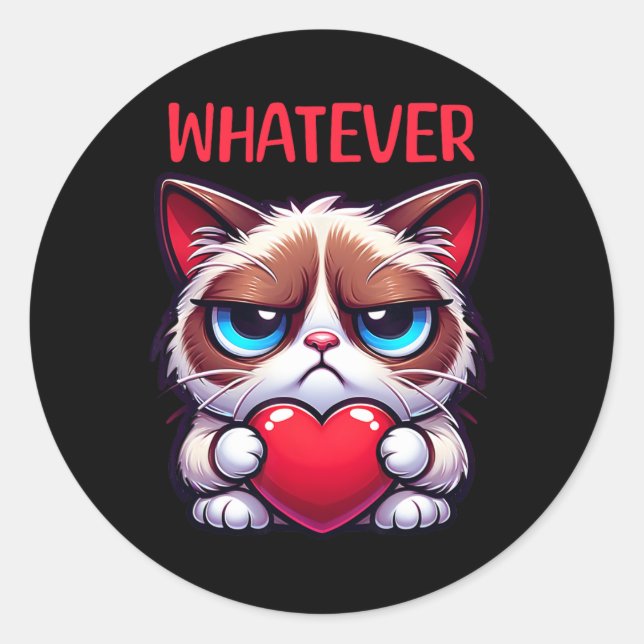 Sticker Rond Chat amusant quelque Grumpy Valentine (Devant)