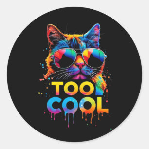 Sticker Rond Chat Arc-en-Ciel Trop Cool – Chat Cool avec des Lu