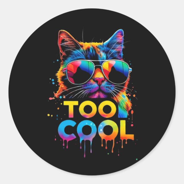 Sticker Rond Chat Arc-en-Ciel Trop Cool – Chat Cool avec des Lu (Devant)