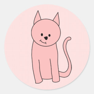 Sticker Rond Chat assez rose mignon