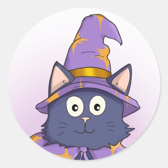 Sticker Rond Chat Assistant noir avec Casquette violet (Devant)