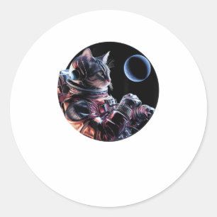 Sticker Rond Chat astronaute avec planète