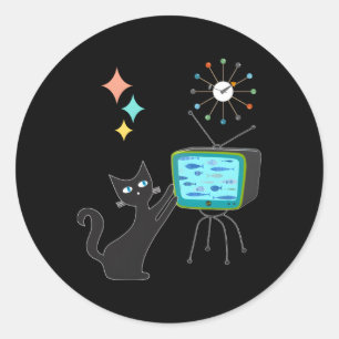 Sticker Rond Chat Atomique Moderne Du Milieu Du Siècle Avec Tél