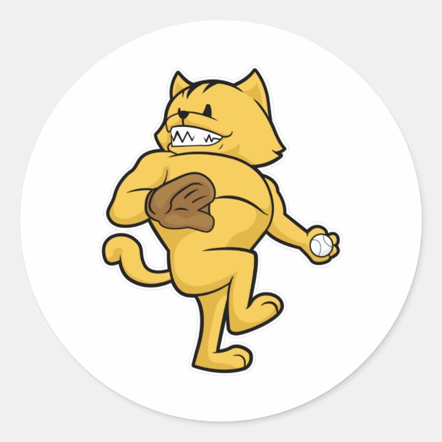 Sticker Rond Chat au baseball avec gant Catch (Devant)