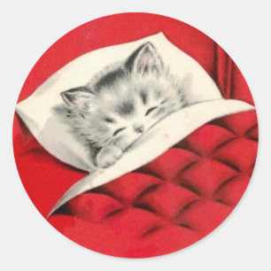Sticker Rond Chat au lit à Noël