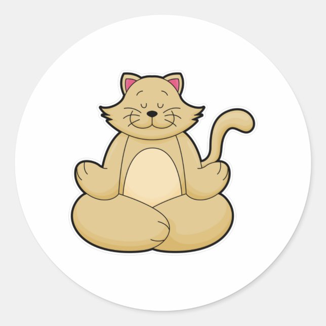Sticker Rond Chat au Yoga Exercice d'étirement en Jambes croisé (Devant)