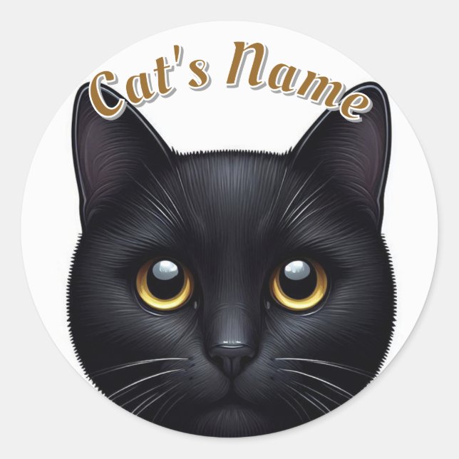 Sticker Rond Chat aux cheveux courts en noir mignon ・ Personnal (Devant)