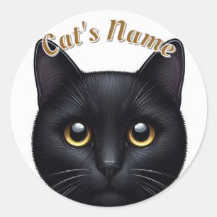 Sticker Rond Chat aux cheveux courts en noir mignon ・ Personnal
