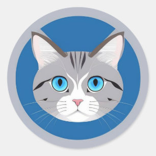 Sticker Rond Chat aux yeux bleus