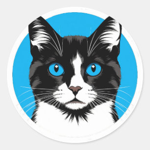 Sticker Rond Chat aux Yeux Bleus 🐱Animalier Moderne Minimalist