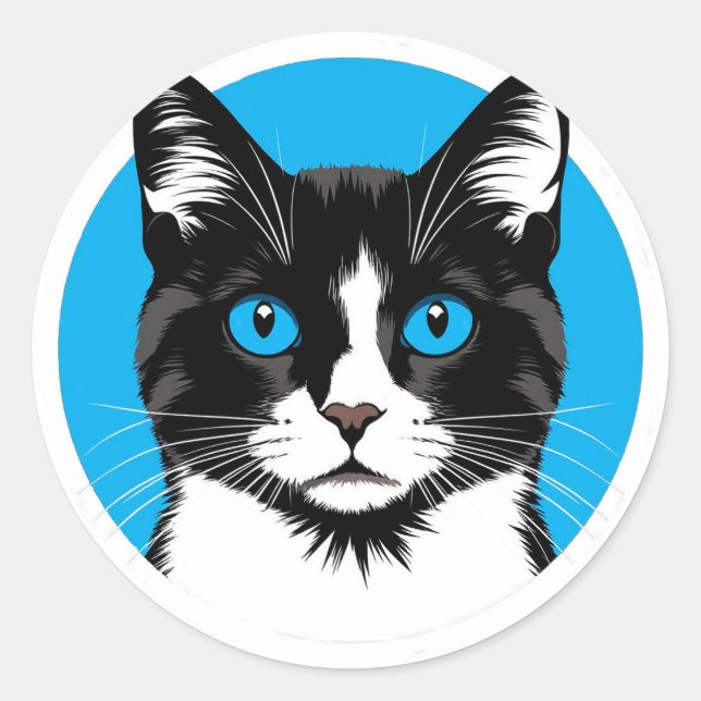 Sticker Rond Chat aux Yeux Bleus 🐱Animalier Moderne Minimalist (Devant)