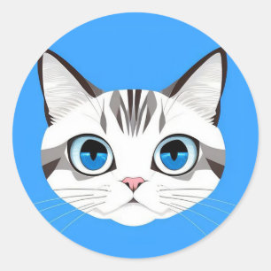 Sticker Rond Chat aux yeux bleus sur un fond bleu vif