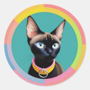 Sticker Rond Chat aux yeux frappants par miroir circulaire