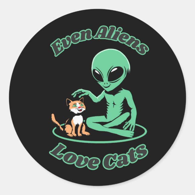 Sticker Rond Chat Avec Alien. Amitié adorable. Meilleures relat (Devant)
