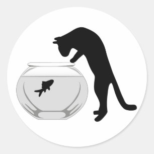 Sticker Rond Chat avec baguette de bol de poisson