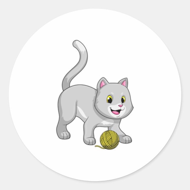 Sticker Rond Chat avec bille de laine (Devant)