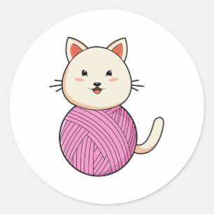 Sticker Rond Chat avec bille de laine