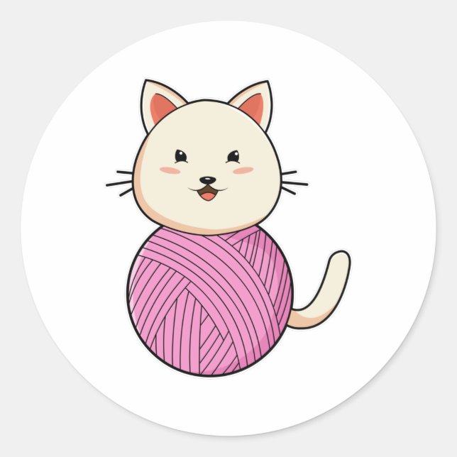 Sticker Rond Chat avec bille de laine (Devant)