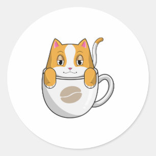 Sticker Rond Chat avec café Coupe