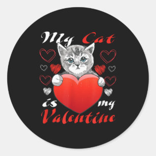 Sticker Rond Chat Avec Coeur Mon Chat Est Mon Valentin