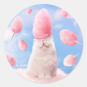 Sticker Rond Chat Avec Coton Candy Cheveux