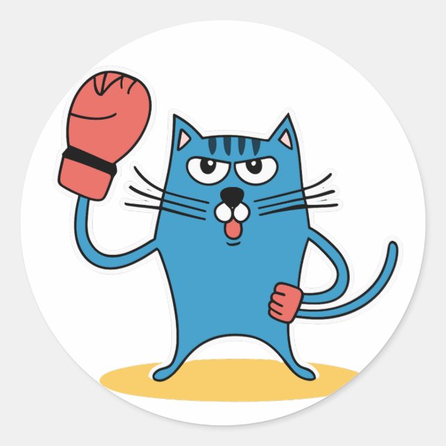Sticker Rond Chat avec gants de boxe (Devant)