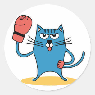 Sticker Rond Chat avec gants de boxe