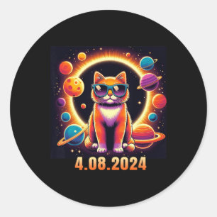 Sticker Rond Chat Avec Gles Éclipse Solaire