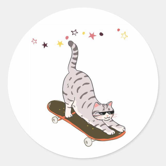Sticker Rond Chat avec la planche (Devant)