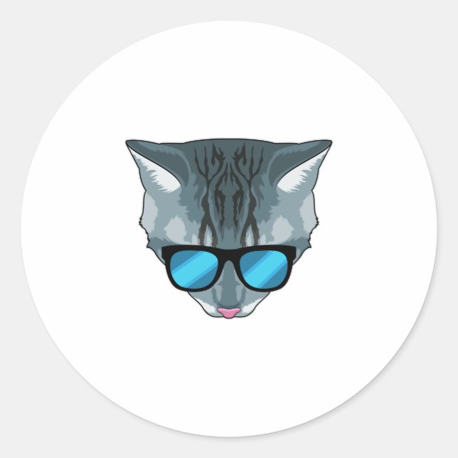 Sticker Rond Chat avec lunettes de soleil (Devant)