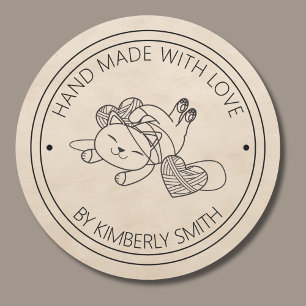 Sticker Rond Chat avec main de fils fait avec Monogramme d'amou