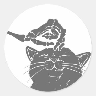 Sticker Rond Chat avec main squelette humaine - Choisir la coul