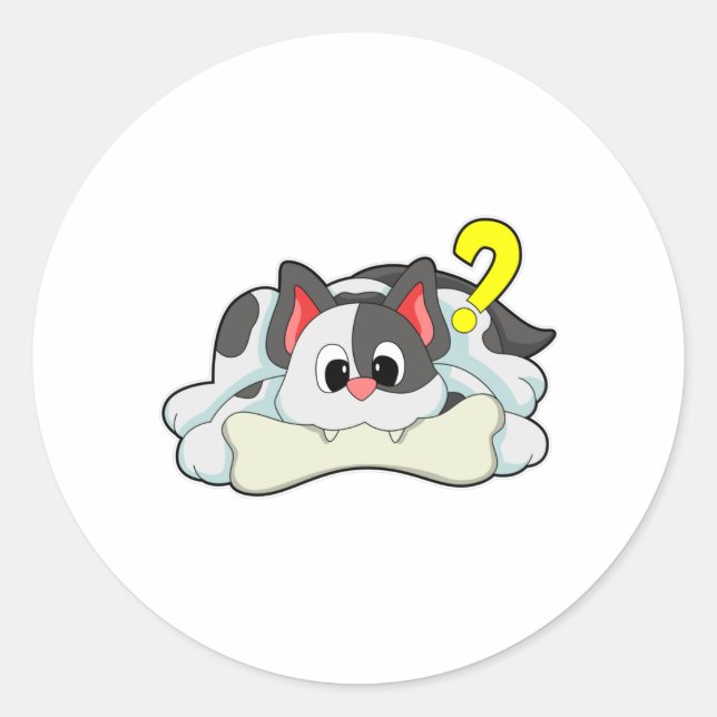 Sticker Rond Chat avec os (Devant)