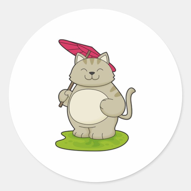 Sticker Rond Chat avec parapluie (Devant)