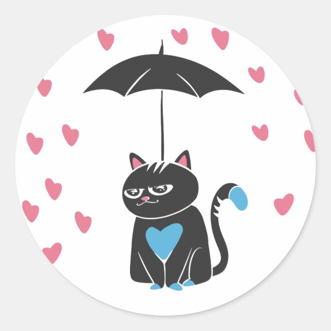 Sticker Rond Chat avec parapluie sur la tête - Choisissez la co (Devant)