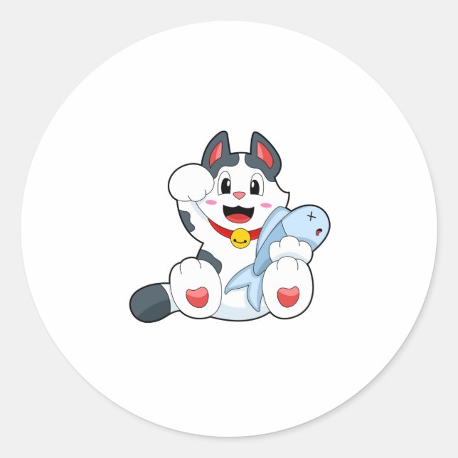 Sticker Rond Chat avec poisson (Devant)