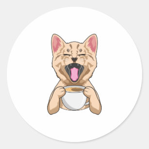 Sticker Rond Chat avec tasse de café